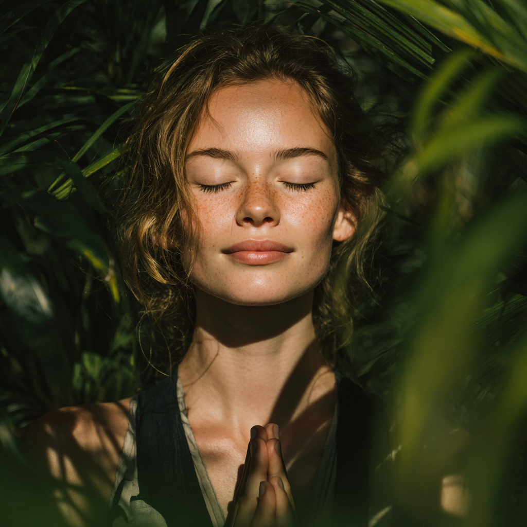 Європейська жінка 30-35 років тримає склянку зеленого смузі, усміхається, кухня з натуральними продуктами на фоні, реалістичний стиль